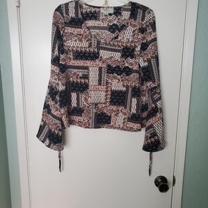 No Comment Brown/Blk Whimsigoth Dark Fairy Paisley Flare Sleeve Top Sz Small